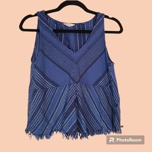 Indigo Rein V Neck Open Back Tank Top Blue Chevron Linen Blend Size XS